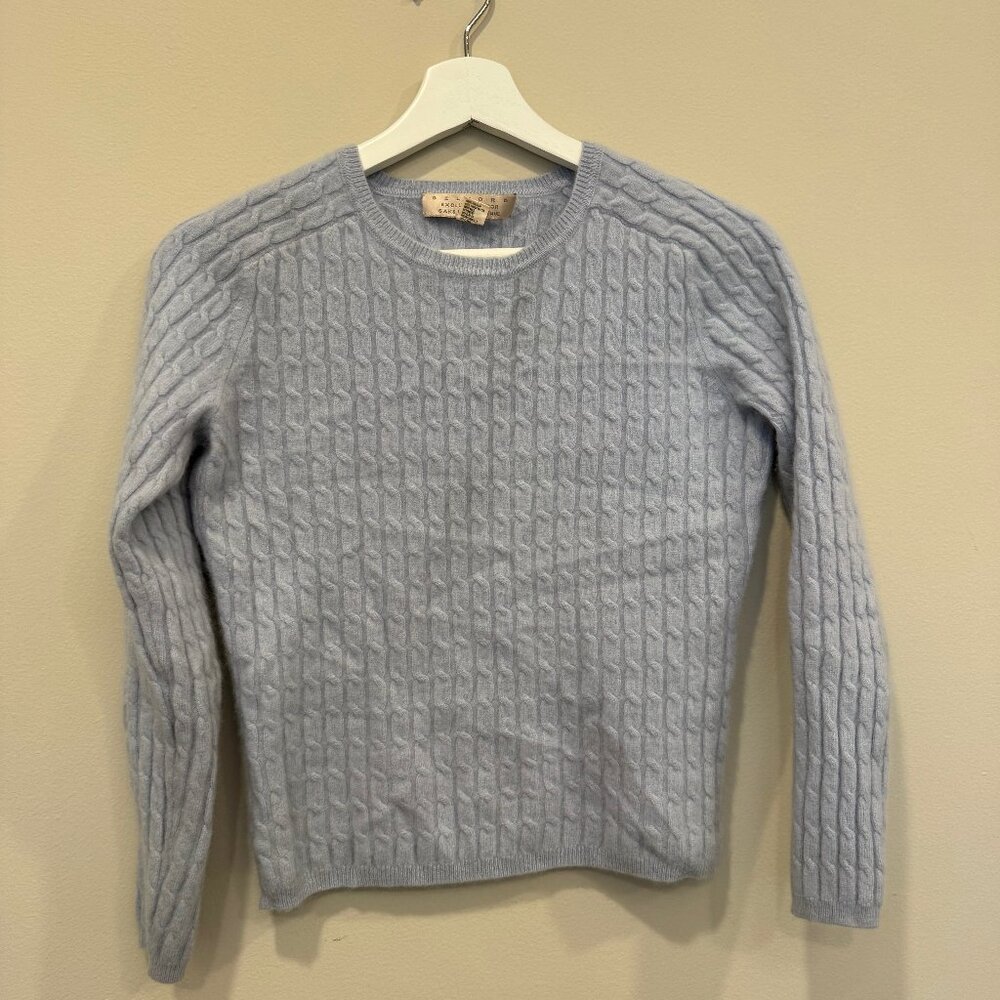Belford 100% Cashmere Cable Knit Sweater Women’s M Light Blue Saks Fifth Avenue